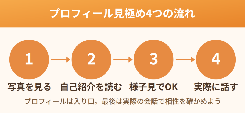 プロフィールを見極める4つの流れを示したロードマップ図